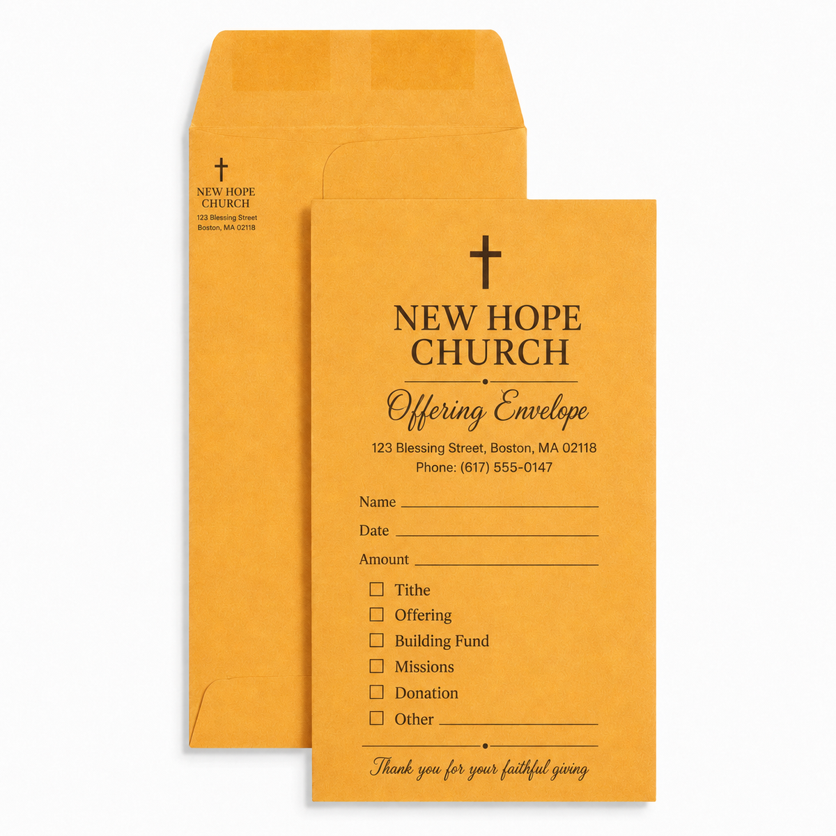 Custom Yellow Church Offering Envelopes, Bulk Printing
